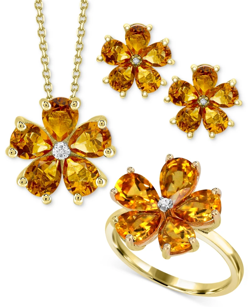 Citrine (3-1/4 ct. t.w.) & Diamond Accent Flower 18" Pendant Necklace 14k Gold-Plated Sterling Silver
