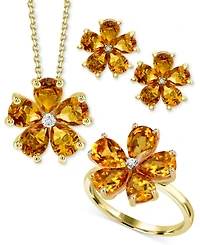 Citrine (3-1/4 ct. t.w.) & Diamond Accent Flower 18" Pendant Necklace 14k Gold-Plated Sterling Silver
