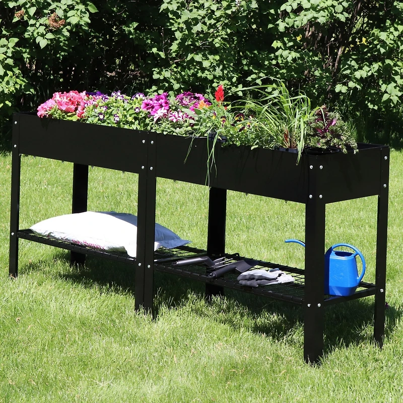 Hot Dip Galvanized Steel Raised Garden Bed with Mesh Shelf - Set of 2