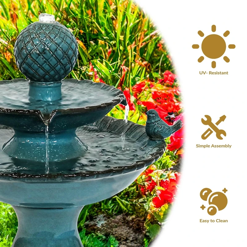 27"H Electric Ceramic 2-Tier Resting Birds Outdoor Water Fountain