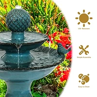 27"H Electric Ceramic 2-Tier Resting Birds Outdoor Water Fountain