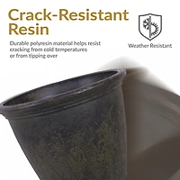 Anjelica Flower Pot Planter - Outdoor/Indoor Unbreakable Double-Walled Polyresin with Uv-Resistant Sable Finish - Set of 4 - Large 24-Inch Diameter