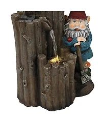 Sunnydaze Decor Resting Gnome 17-Inch Outdoor Water Fountain with Led Light - Electric Submersible Fountain - Polyresin