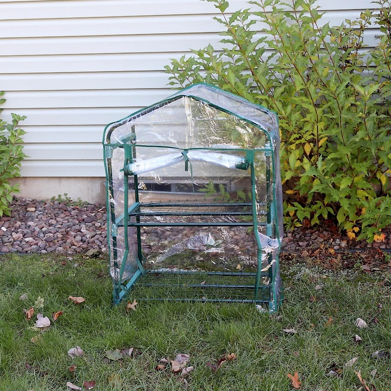 Outdoor Portable -Tier Mini Greenhouse with Roll-up Zippered Door and Steel Wire Shelves