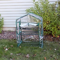 Outdoor Portable -Tier Mini Greenhouse with Roll-up Zippered Door and Steel Wire Shelves