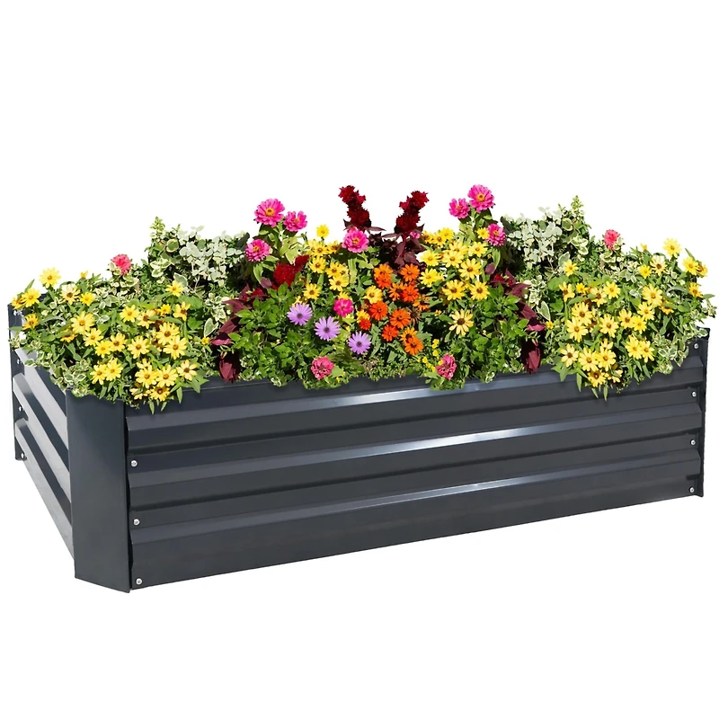 Raised Corrugated Galvanized Steel Rectangle Garden Bed for Plants, Vegetables, and Flowers - 48" L x 11.75" H