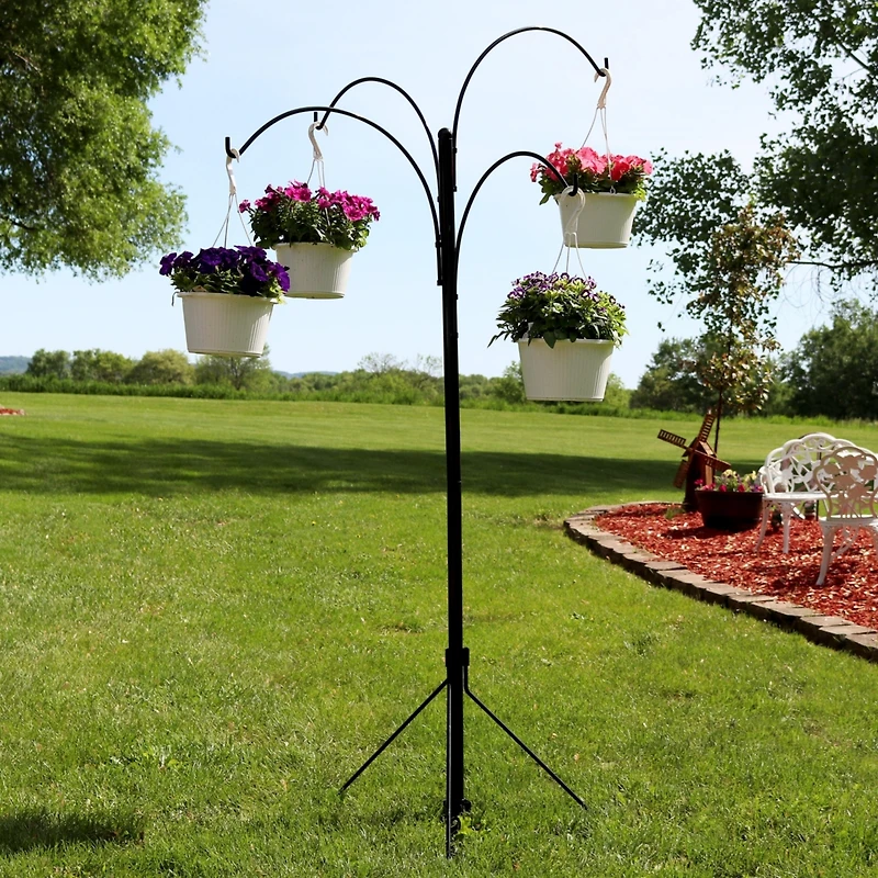 Sunnydaze Decor 4-Arm Hanging Basket Plant Stand with Adjustable Arms - Black - 84"