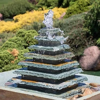 40"H Electric Natural Slate Layered Pyramid Tiered Outdoor Water Fountain with Led Light