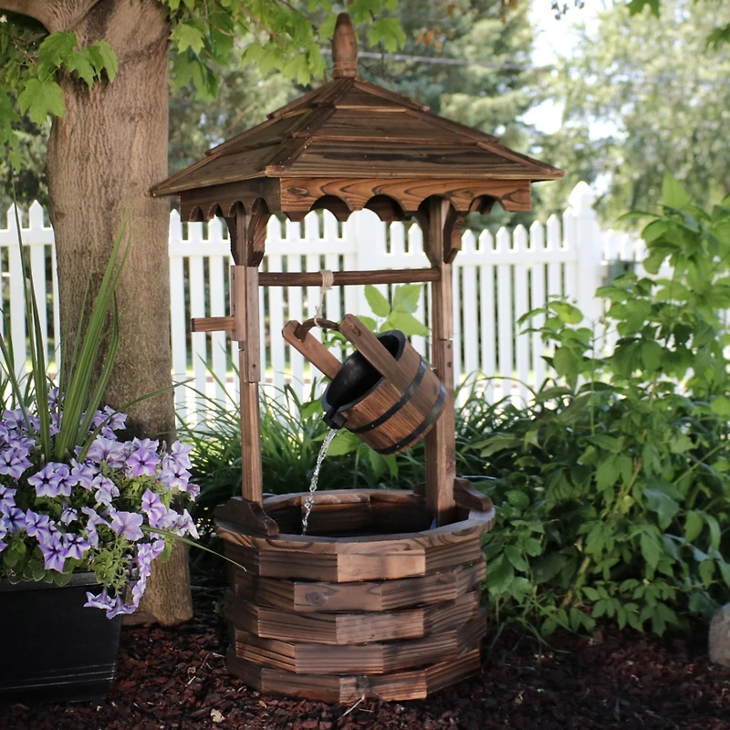 Sunnydaze Decor Old-Fashioned Wooden Wishing Well Water Fountain - Outdoor Garden Fountain Waterfall Feature - 48 Inch Tall