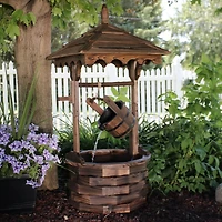 Sunnydaze Decor Old-Fashioned Wooden Wishing Well Water Fountain - Outdoor Garden Fountain Waterfall Feature - 48 Inch Tall