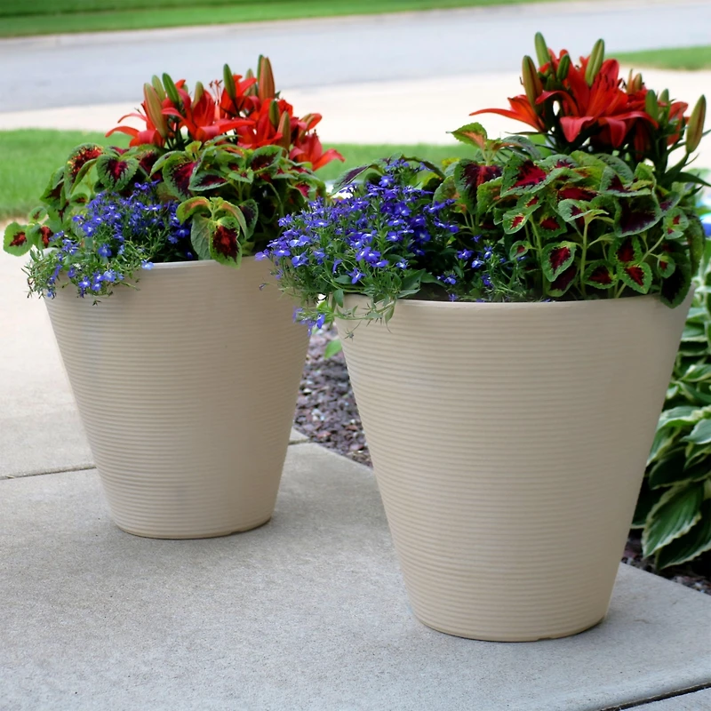 Indoor/Outdoor Patio, Garden, or Porch Weather-Resistant Double-Walled Walter Flower Pot Planter - 15.5" - Antique White