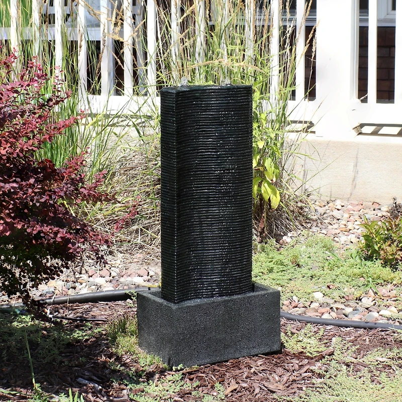 31"H Electric Polyresin Rippling Tower Column Outdoor Water Fountain with Lights