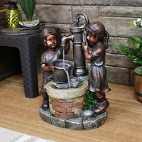 Sunnydaze Decor 24-Inch Jack and Jill at Farmhouse Pump Outdoor Water Fountain - Electric Submersible Pump with Adjustable Flow