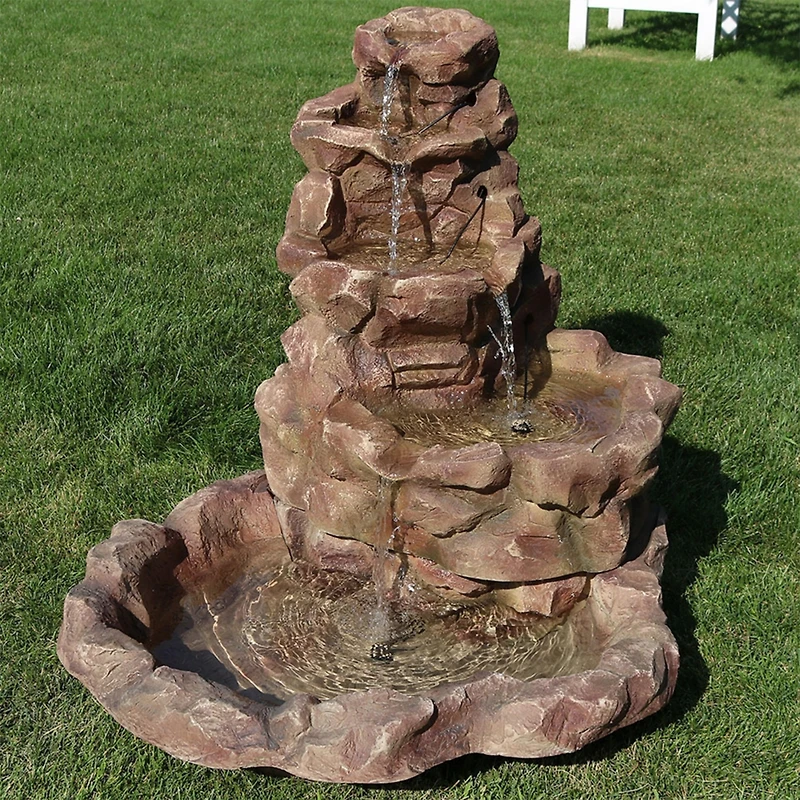Sunnydaze Decor Stone Springs 41-Inch Polyresin Rock Waterfall Fountain with Led Lights - Electric Submersible Pump