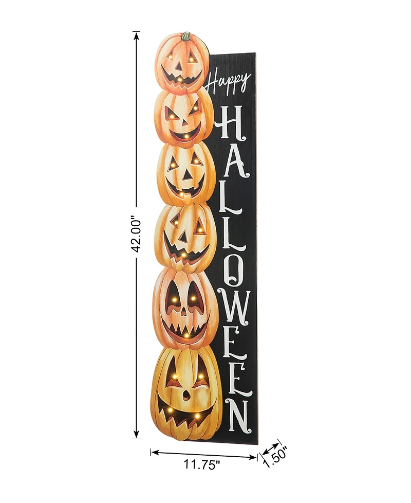 Glitzhome 42"H Lighted Halloween Wooden Stacked Pumpkins Porch Sign with Timer
