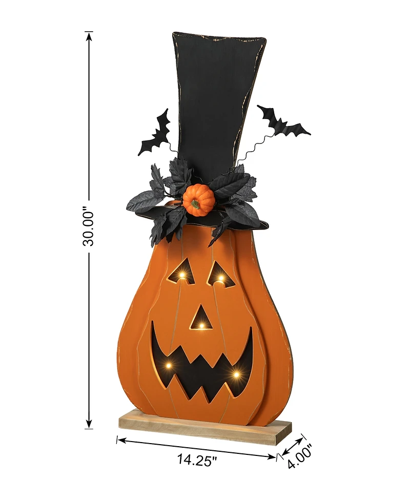 Glitzhome 29.5"H Halloween Lighted Wooden Jack-o-Lantern Porch Decor with Floral Timer