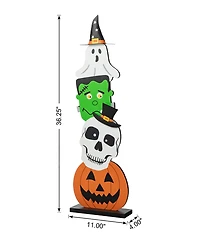 Glitzhome 36"H Halloween Wooden Stacked Ghost Frankenstein Skull Pumpkin Porch Decor