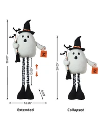 Glitzhome 38"H Lighted Halloween Fabric Ghost Standing Decor, With Telescoping Legs and Timer