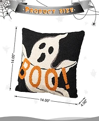 Glitzhome 14"H Hooked Halloween Ghost "Boo" Pillow