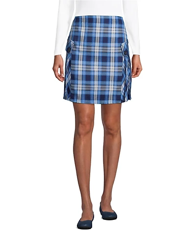 Lands' End Women's School Uniform Side Pleat Plaid Skort Above the Knee