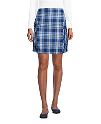 Lands' End Women's School Uniform Side Pleat Plaid Skort Above the Knee