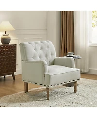Mcgavock Traditional Wooden Upholstered Accent Chair with Tufted Back