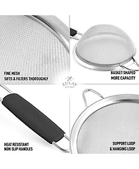Premium Stainless Steel Fine Mesh Strainer Set - Strainers for Kitchen (Set of 3) with Non-slip Handles