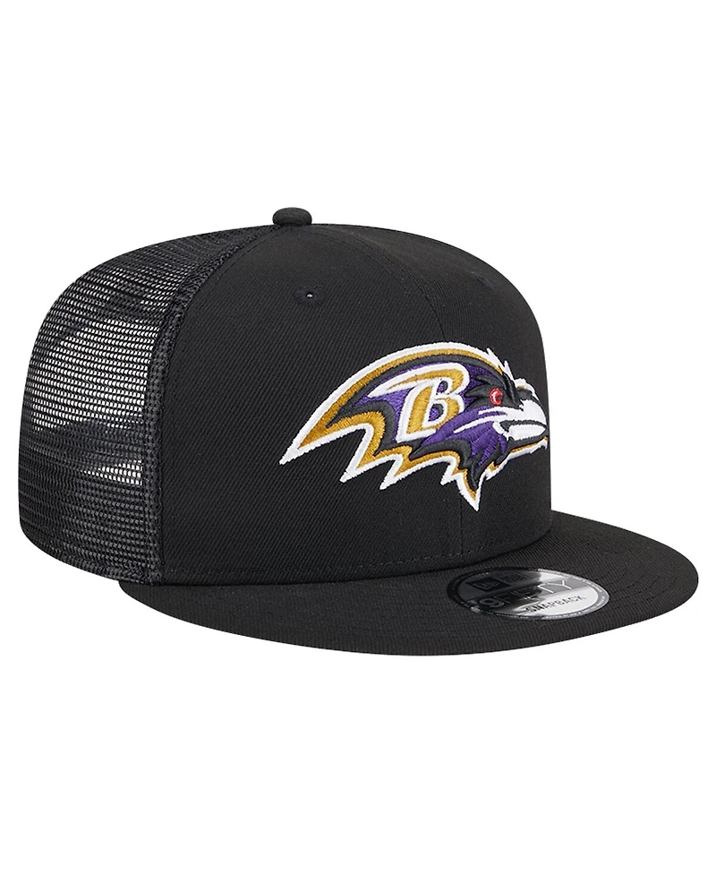 New Era Men's Black Baltimore Ravens Main Trucker 9Fifty Snapback Hat