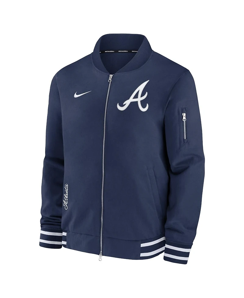 Nike Men's Navy Atlanta Braves Authentic Collection Full-Zip Bomber Jacket