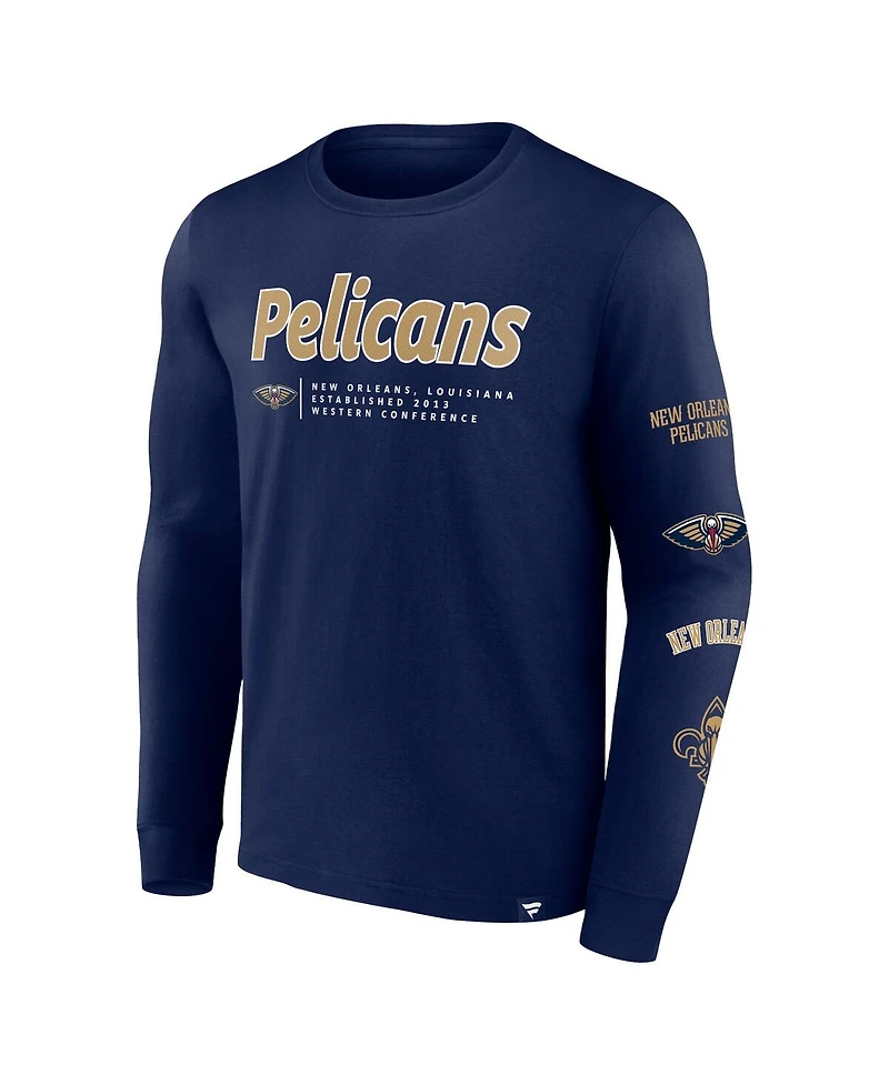 Fanatics Branded Men's Navy New Orleans Pelicans Baseline Long Sleeve T-Shirt