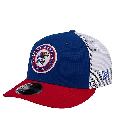 New Era Men's Royal Kansas Jayhawks Throwback Circle Patch 9Fifty Trucker Snapback Hat