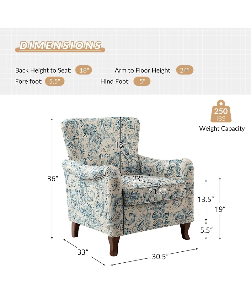 Ewert Comfy Floral Fabric Pattern Armchair with Wingback Design
