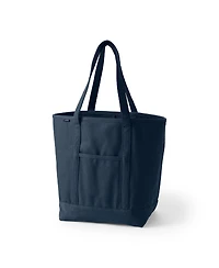 Lands' End Large Solid Canvas Pocket Tote with Open Top and Long Handle