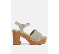 Daniela Suede High Block Sandals Beige
