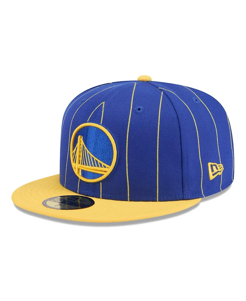New Era Men's Royal/Gold Golden State Warriors Pinstripe Two-Tone 59Fifty Fitted Hat
