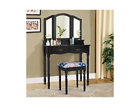 Slickblue Simple Vanity Set with Tri-Folding Mirror Drawers and Storage Shelf