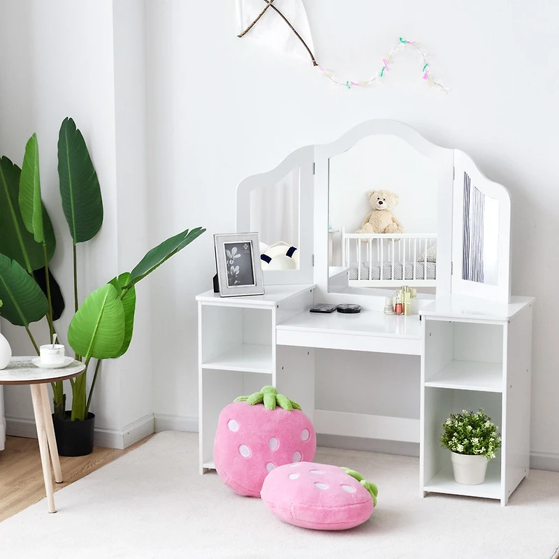 Slickblue Kids Tri Folding Mirror Makeup Dressing Vanity Table Set