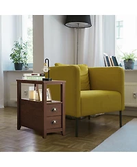 Slickblue Set of 2 End Table Wooden with Drawer & Shelf Bedside