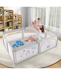 Slickblue Toddler Large Baby Playpen with Pull Rings Ocean Balls and Cute Pattern-Penguin