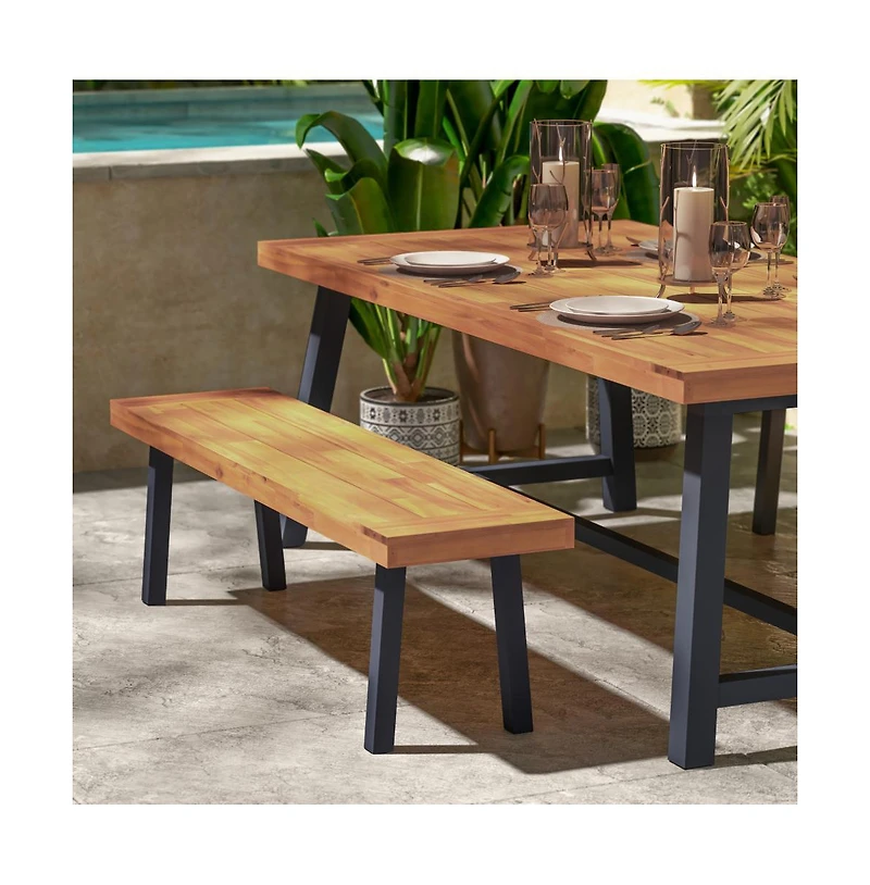 Tokar Rustic Acacia Wood Bench With Seating For Two, Flared Wooden Legs And Slatted Surface For Indoor And Outdoor Use
