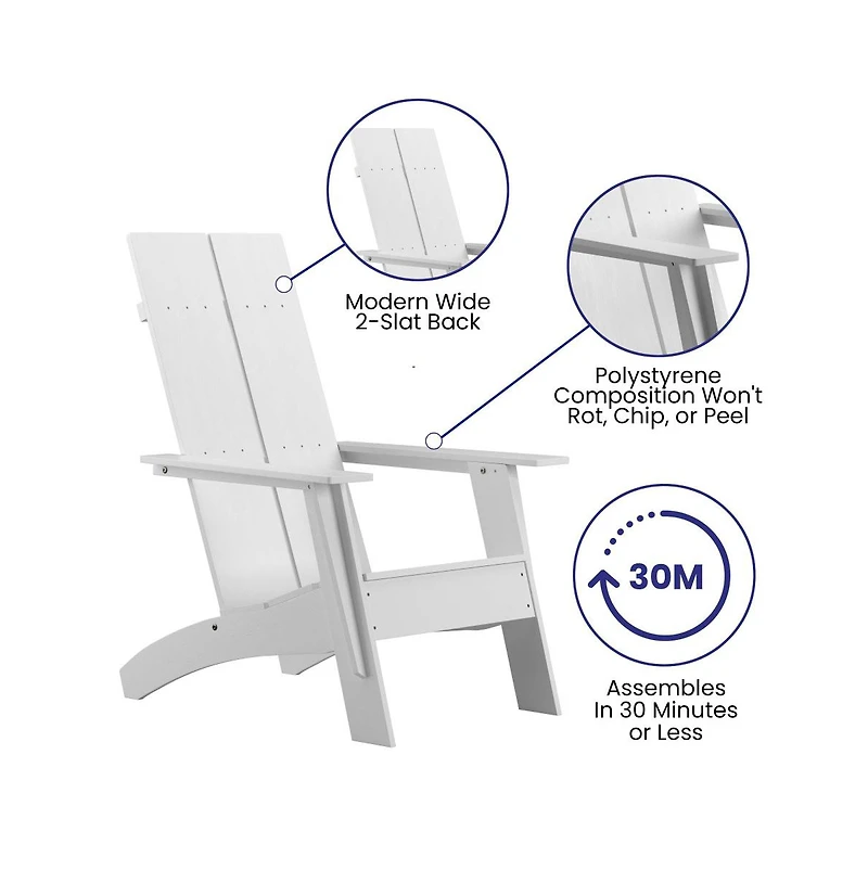 Piedmont Modern 2 Slat Back All-Weather Poly Resin Wood Adirondack Chair