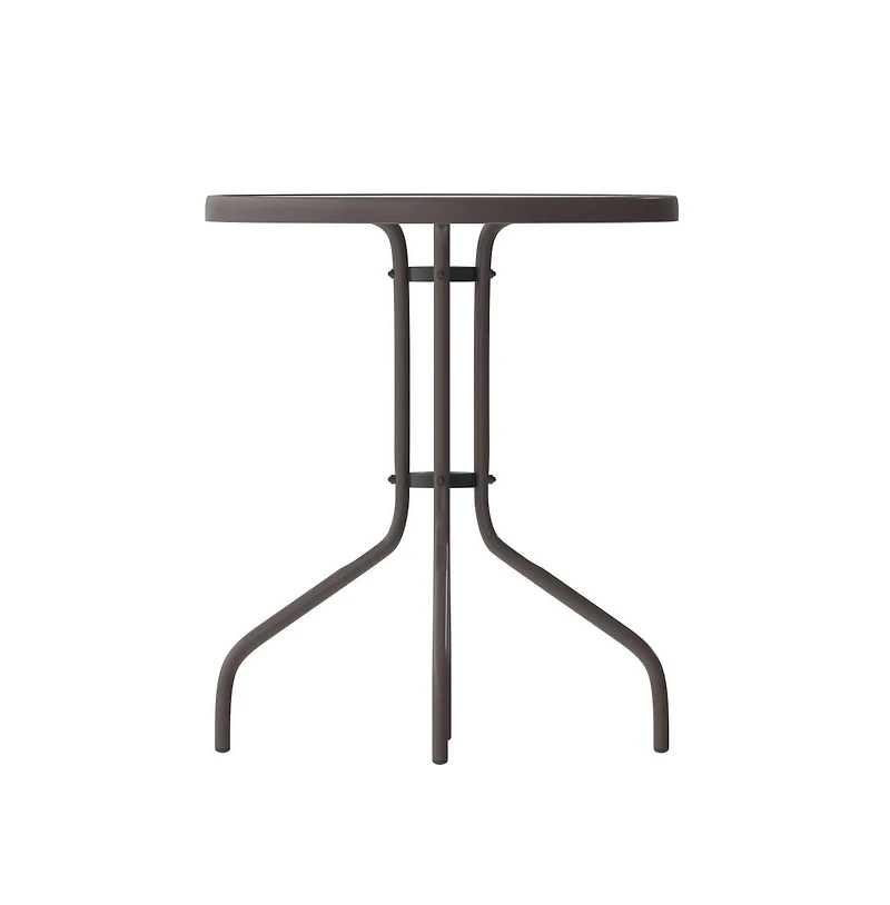 23.75" Round Tempered Glass Metal Table With Smooth Ripple Design Top