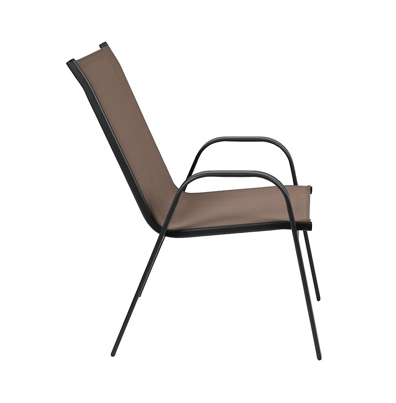 Seven Piece Patio Table Set With Metal Tempered Glass Top And 6 Flex Comfort Stacking Chairs