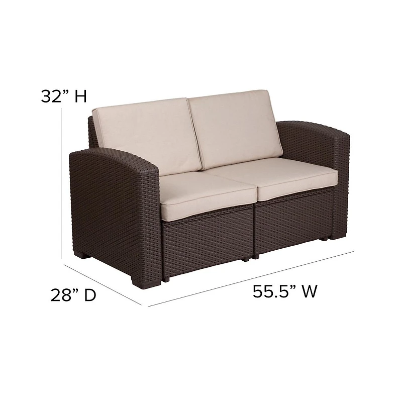 Malmok Outdoor Furniture Resin Loveseat Faux Rattan Wicker Pattern 2-Seat Loveseat With All-Weather Cushions