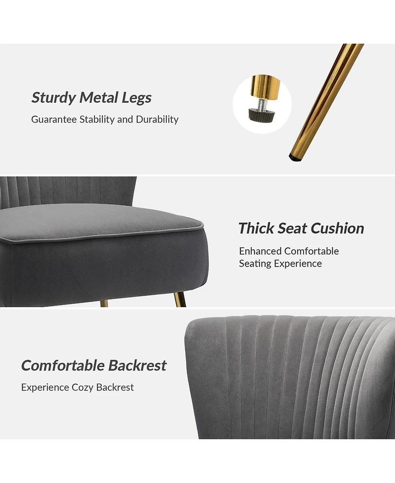 Hulala Home Velvet Accent Chair with Gold Metal Legs for Bedroom Guest Room Vanity