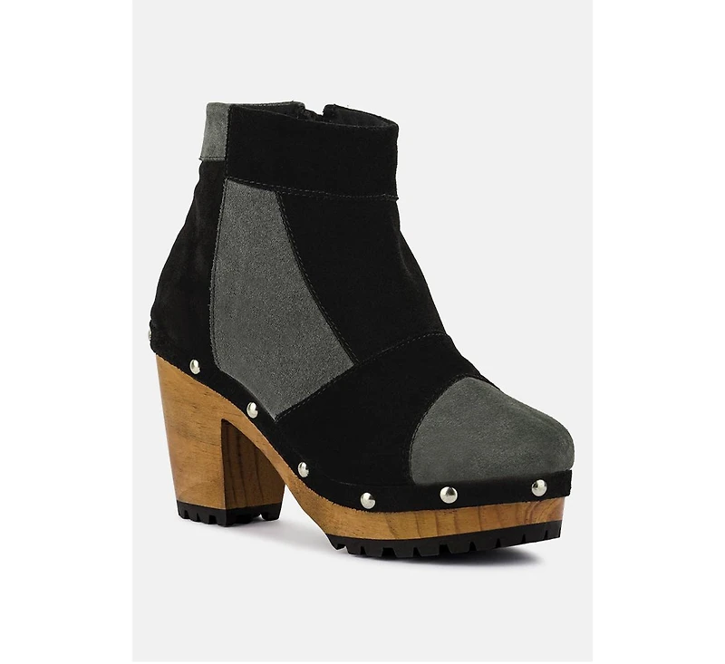 Huron Womens Fine Suede Patchwork Ankle Boots