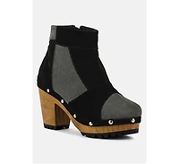 Huron Womens Fine Suede Patchwork Ankle Boots
