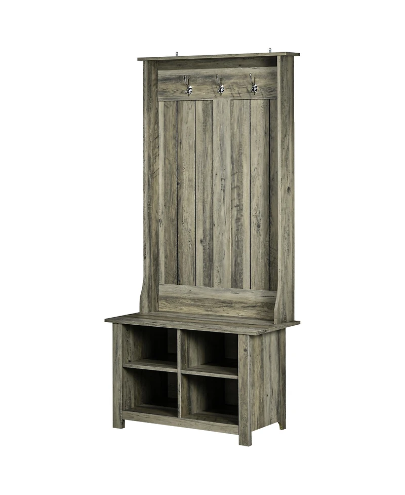 Homcom Hall Tree W/ Shoe Storage Bench Entryway Coat Rack Bench Grey