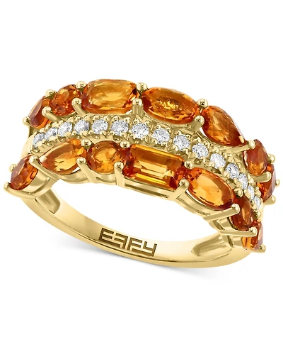 Effy Citrine (2-1/3 ct. t.w.) & Diamond (1/5 ct. t.w.) Multirow Ring in 14k Gold