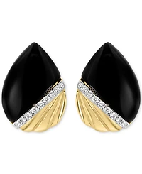 Effy Onyx & Diamond (1/10 ct. t.w.) Pear-Shaped Ridged Stud Earrings in 14k Gold